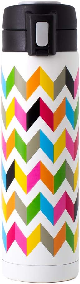 French Bull Double Wall Stainless Steel Vacuum Insulated Bottle, Travel Mug, Tumbler, Thermos, Flask with Easy Open Spill-Proof Lid, 17oz, Ziggy