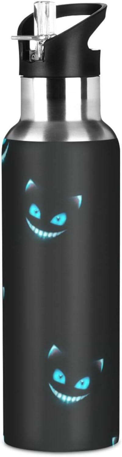 Cheshire Cat Texture Sports Water Bottle, 22 Oz BPA Free Non-Toxic Stainless Steel Water Bottle with Straw for Gym Yoga Fitness Camping