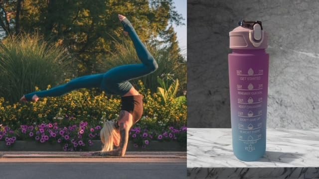 Motivational Water Bottle, 25 oz, Purple-Blue, with Timer, Fitness/Weight Loss Tracker, Quotes, blue/Purple, WB1013