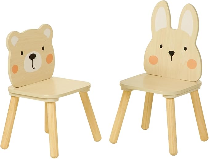 Kids Wooden Animal Chairs, Including Rabbit and Bear Chair, Kids Playroom Furniture for Eating, Reading, Playing