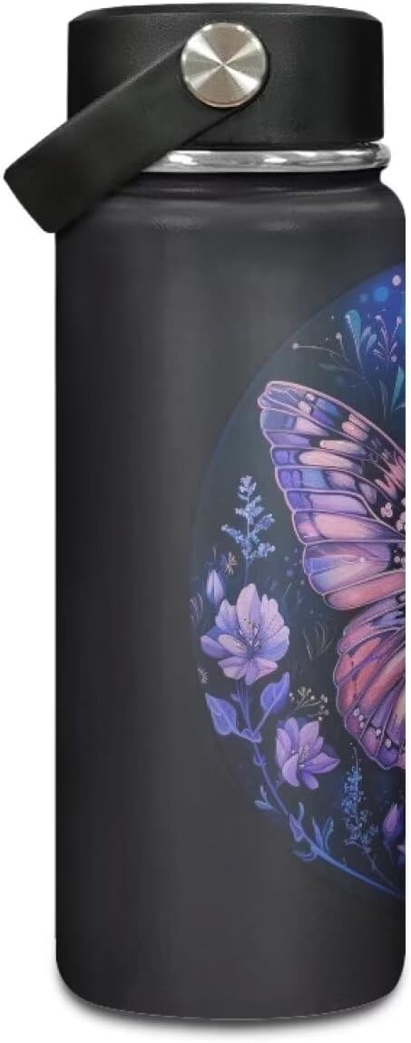 Butterfly Water Bottles Stainless Steel Wide Mouth Vacuum Insulated Thermos Leakproof Canteen Keep Cold,20 Oz