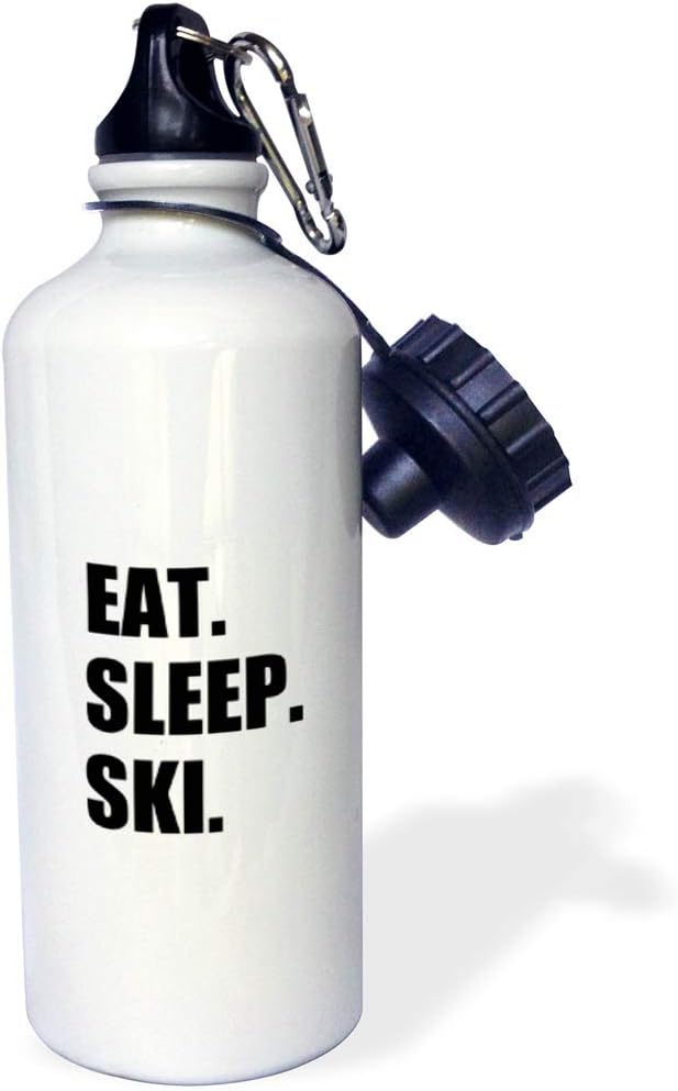 3dRose Eat Sleep Skiing Enthusiast Passionate Skier Black Text Sports Water Bottle, 21Oz, Multicolored