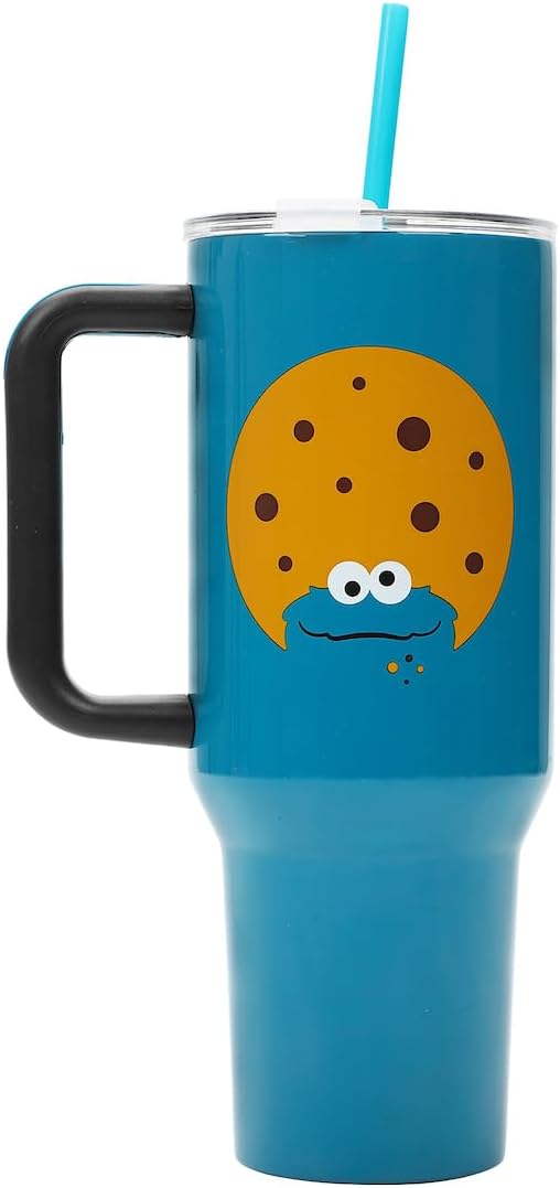 Bioworld Sesame Street Cookie Monster 40 Oz Blue Stainless Steel Tumbler With Handle