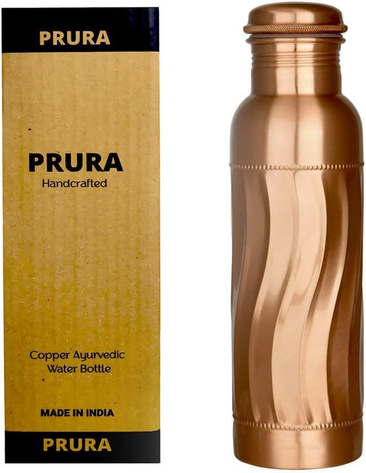 Wave Copper Water Bottle - Leak Proof Ayurvedic Drinkware Copper Vessel for Sports, Gym, Outdoors, Yoga, 30 Oz Pure Copper Vessel for Drinking