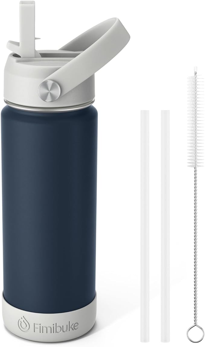 Fimibuke Kids Insulated Water Bottle - 18oz BPA-FREE 18/8 Stainless Steel Kids Cup with Straw Travel Tumbler Double Wall Vacuum Leak Proof Toddler Water Bottle for School Boys Girls(1 Pack, Slate)