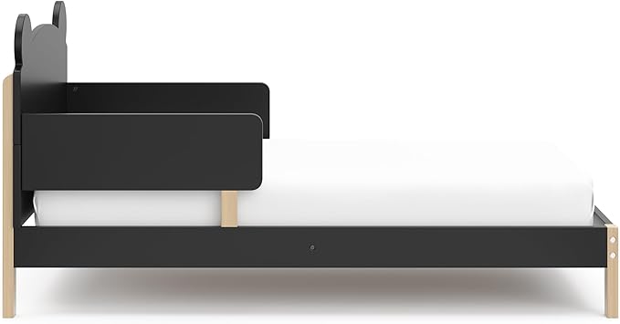 Storkcraft Teddy Bear Toddler Bed (Black with Driftwood) - GREENGUARD Gold Certified, includes Toddler Safety Guardrails, Fits Standard Crib & Toddler Mattress, Stylish 2-Tone Design