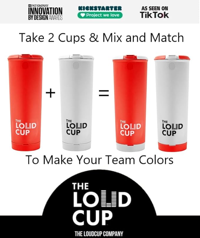The LoudCup 20 oz Tumbler + Integrated Stadium Horn (Eagle White) - Reusable Water Bottle for Sports Fans - Worlds Loudest Cup for Noisy Fans on Game Day & Tailgating