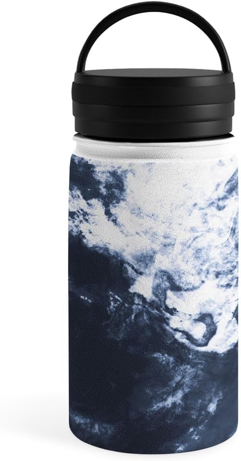 Deny Designs Water Bottle, Handle Lid 12 oz, Marta Barragan Camarasa Dark blue watercolor stains