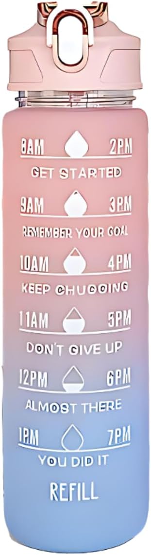 Generic Drinking Water Bottles Fitness Sports With Time Marker, 900 ml, Multiple Colors, Motivational Drinking Bottles Drinking Sports Water Bottle for Fitness, Gym & Outdoor (Pink+Purple), XH-2081