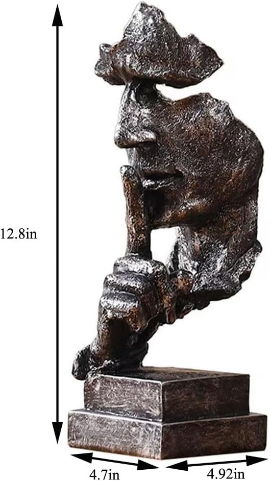 Silence is a Golden Statue Modern Mens Creative Office Home Room Decorations Sculpture Bookshelf Decorative 4.7 x 4.3 x 13.1in(Ancient Gold) Modern Home Décor