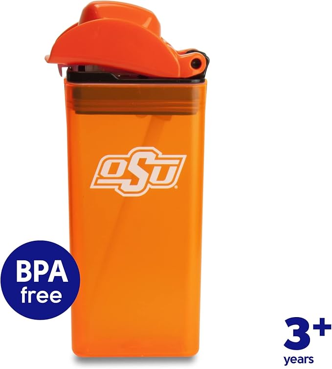Reusable Water Bottle | Officially Licensed NCAA Sports Bottle | BPA Free | Dishwasher Safe | Pistol Pete Mascot | 12 oz Drink in the Box - Oklahoma State University