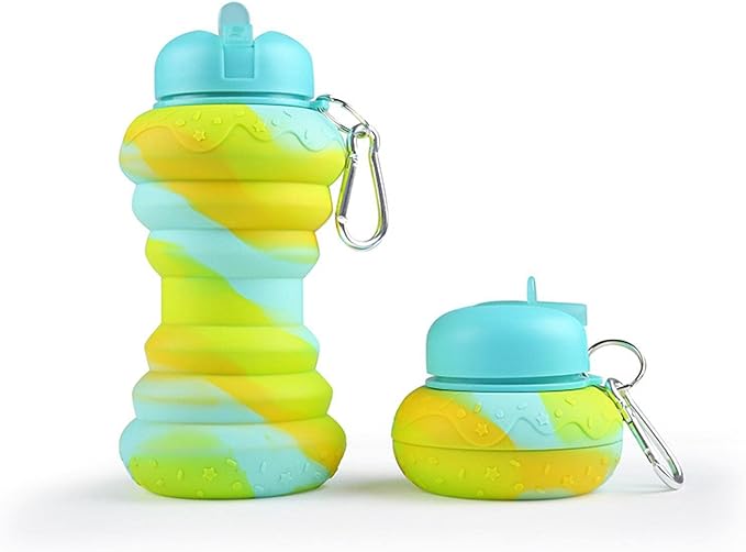 Collapsible Water Bottles，Foldable Sport Cups，Leak Proof Reusable Bpa Free Water Bottles，21oz Mixed Colors Design，for Outdoor, Travel Gym Hiking Blue