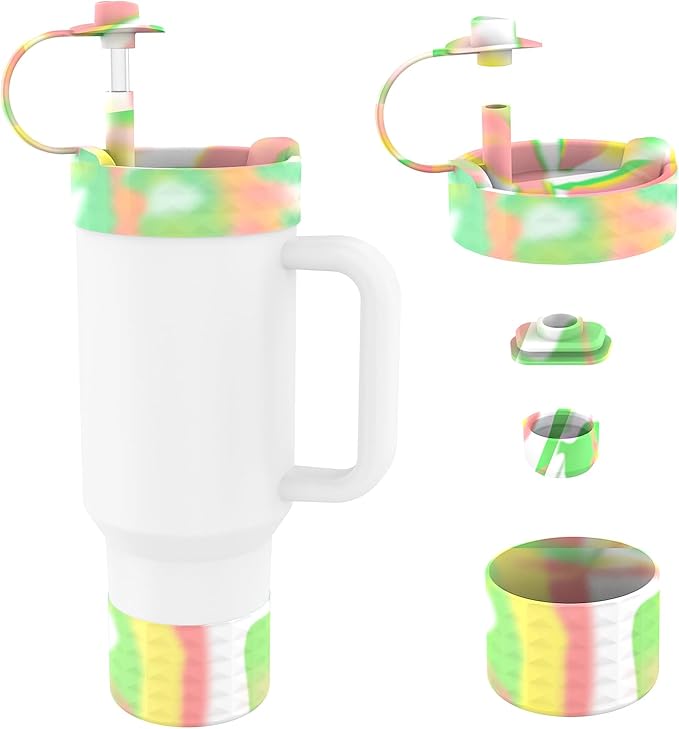 Protective Silicone Bottle Cover Set for Stanley Quencher H2.0 40 30 20 oz Tumbler with Handle & Iceflow, Anti-Scratch Cover Boot for Stanley Cup Accessories BPA Free (B)