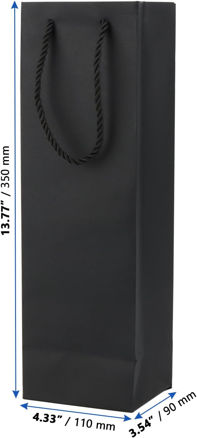 MANCHAP 24 Pcs 13.7 x 4.3 x 3.5 Inch Black Paper Wine Bottle Bags, Wine Bags with Handles, Single Bottle Paper Wine Bags for Wedding, Party, Shopping