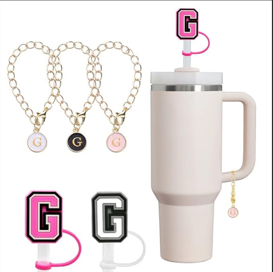 compaitable with stanley cup with accessories,30&40 oz,1 charm letter chain for handle with stanley straw top letter cover for stanley cup (g), small