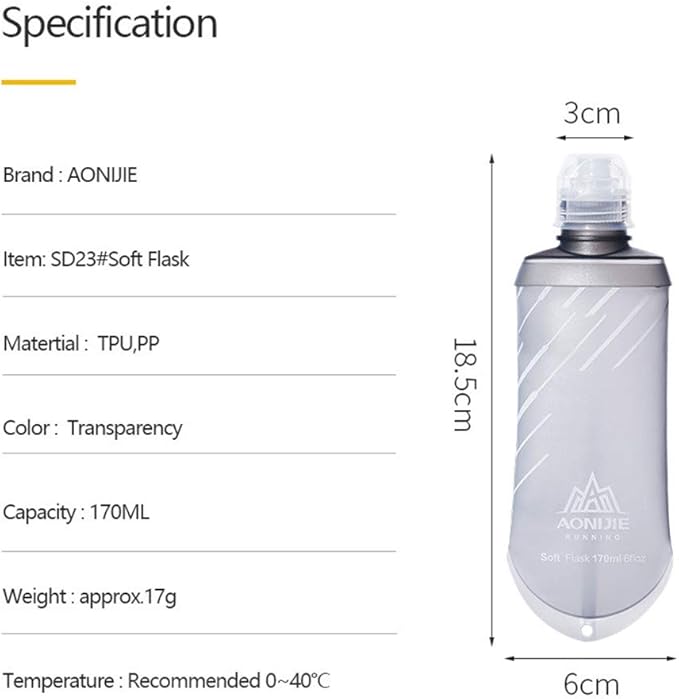 AONIJIE 2 Pcs Sports Collapsible BPA Free- TPU Soft Drink Water Kettle Foldable Flask Energy Gel Salt Pill Water Bottle (170ml Soft kettle-2pcs)