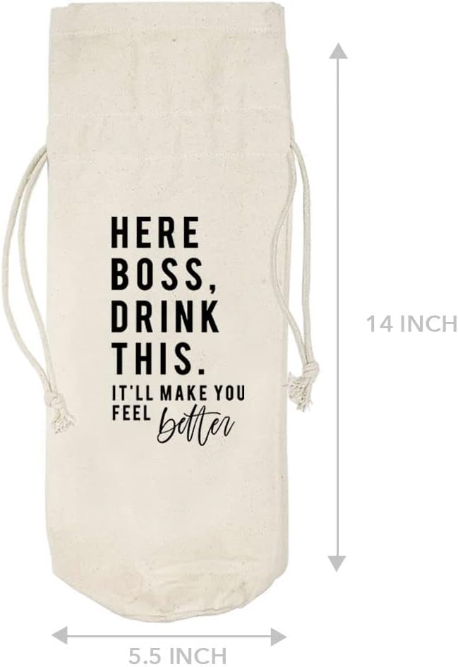 Andaz Press Retirement Wine Bag, Here Boss, Drink This Wine Bottle Cover, Funny Retirement Gifts Canvas Wine Bag Champagne Bottle Bag Wine Bottle Gifts, Retirement Gifts For Men, Women, Boss, 1-Pack