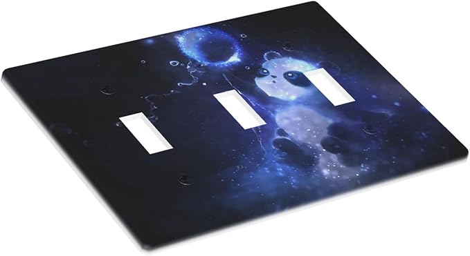 Cute Baby Panda Light Switch Cover Wall Plate Decorative 3 Gang Triple Toggle Covers Blue for Playrooms Bathrooms Farmhouses Living Room 4.5 x 6.38 in