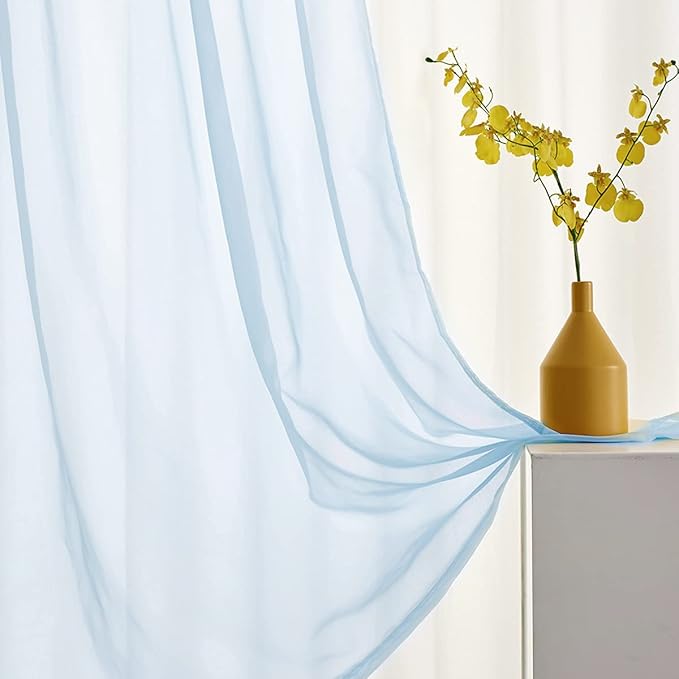 Sky Blue Sheer Curtains 108 Inches Long for Bedroom Rod Pocket Sheer Voile Curtains Panels Light Filtering Baby Blue Sheer Drapes for Windows/Living Room/Boys/Kids Room 52x108 2 Panels