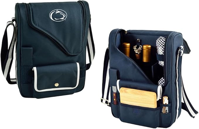 Penn State Licensed Nittany Lions Deluxe Wine Carrier with Wine Glasses and Accessories for Two Assembled & Quality Approved in The USA