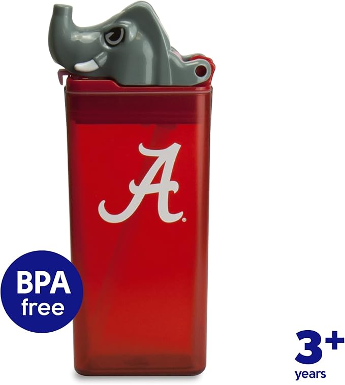 Reusable Water Bottle | Officially Licensed NCAA Sports Bottle | BPA Free | Dishwasher Safe | Big Al Mascot | 12 oz Drink in the Box - The University of Alabama