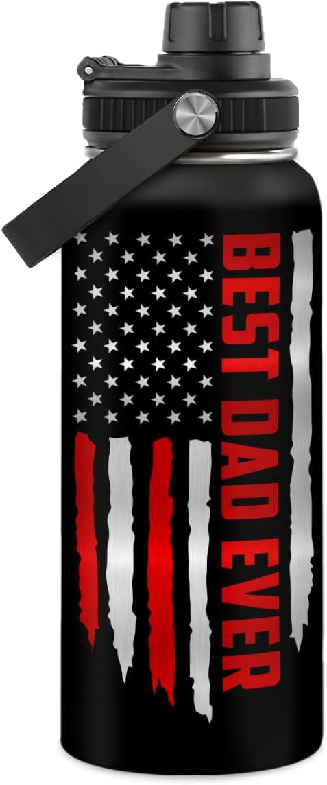 SANDJEST Best Dad Ever Water Bottle 32oz Stainless Steel Insulated Water Bottles - Gifts for Dads Daddy Father Papa from Son Daughter - Fathers Gifts for Birthday Christmas