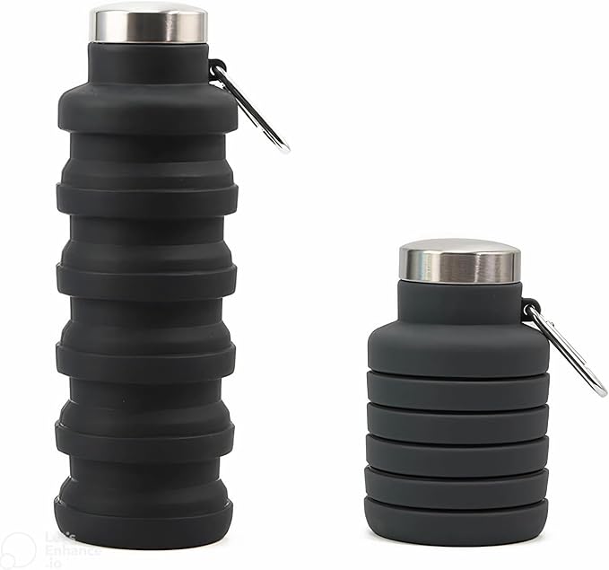 Collapsable Water Bottle, 500 ml, BPA Free, Silicone Bottle for Travel, Gym, Cycling, Hiking (Dark Grey)