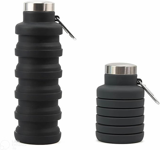 Collapsable Water Bottle, 500 ml, BPA Free, Silicone Bottle for Travel, Gym, Cycling, Hiking (Dark Grey)