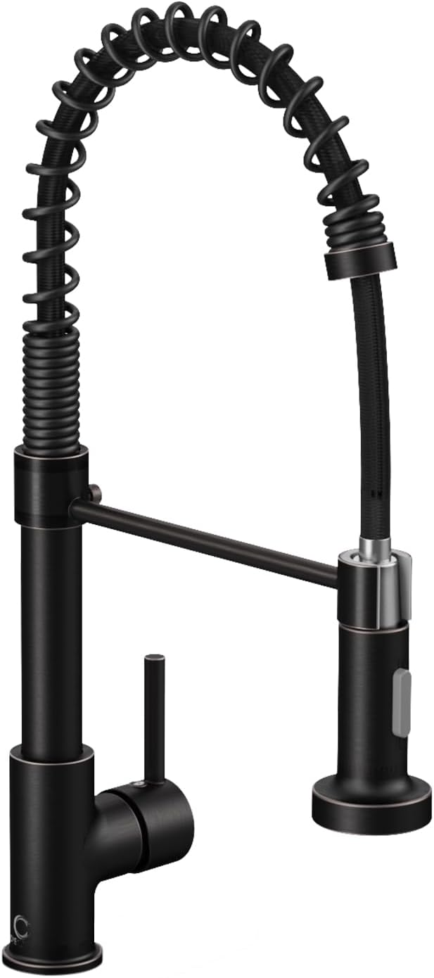 Oil Rubbed Bronze Single Handle Kitchen Faucet with Sprayer, Pull Down Faucet for Camper, RV, Farmhouse Sink