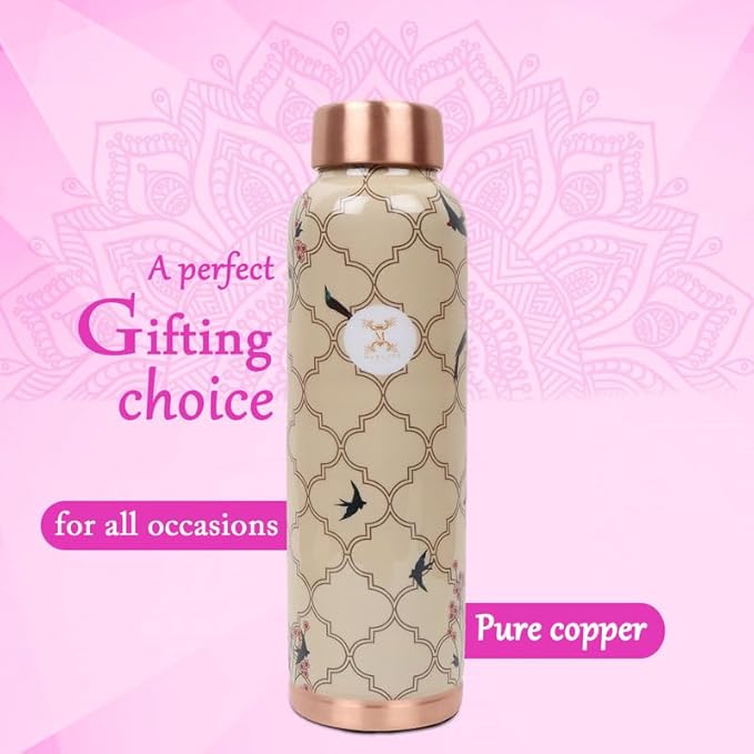 Copper Water Bottle A Handmade Ayurvedic Enameled Print Pure Copper Water Bottle For Drinking - Increase Your Water Consumption, and Experience Immediate Health Benefits (ENAMELED PRINT 9)