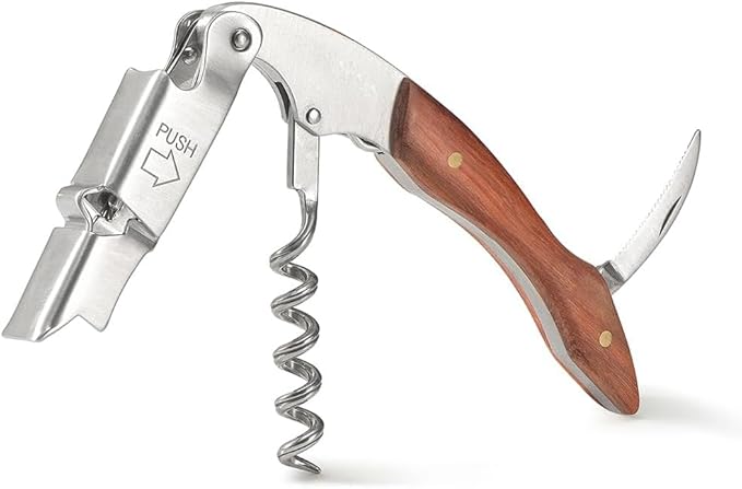 Bottle Opener, Professional Waiters Corkscrew With a Comfortable Rosewood Handle, Loaded Double Lever Cap Remover, Used By Sommeliers, Waiters, and Bartenders, 13, Silver, AG-001