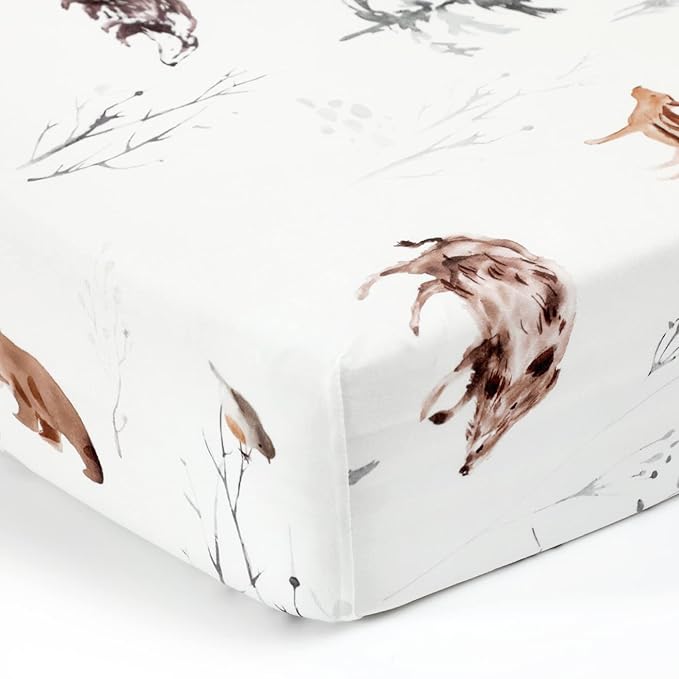 GRSSDER Stretch Ultra Soft Jersey Knit Fitted Crib Sheets Set 2 Pack，Fit All Standard Crib Mattress Pads Safe and Snug, Stylish Pattren of Jungle Animals