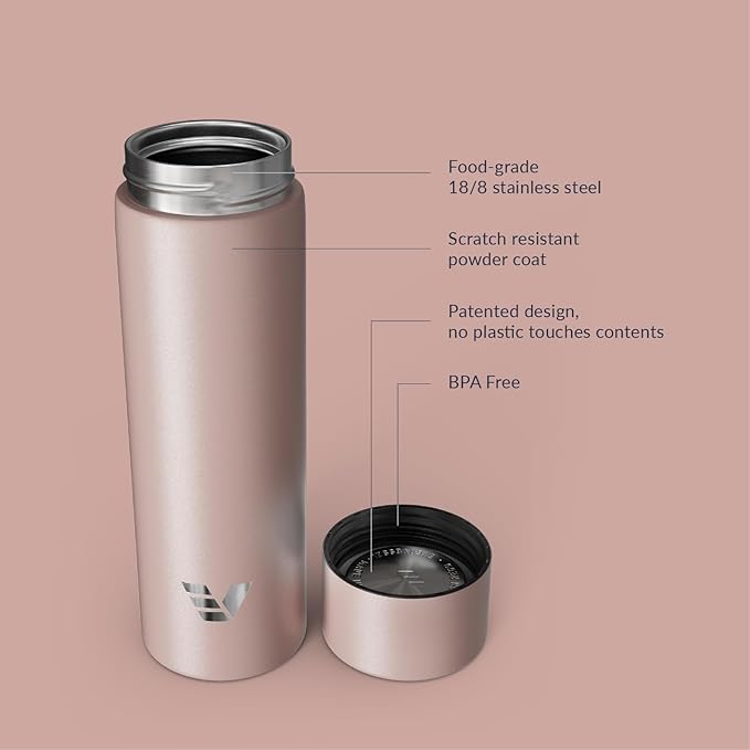 Mini Stainless Steel Water Bottle 14oz - Non-insulated | Designed for Bags | Slim, Lightweight & Stylish – Rose Pink