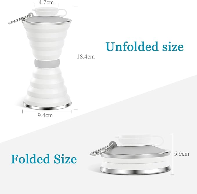jessie Collapsible Water Bottles 17 oz Silicone Foldable Water Bottles Portable Travel Water Bottle with Buckle for Camping Hiking Sports Outdoor Gym Summer (White)