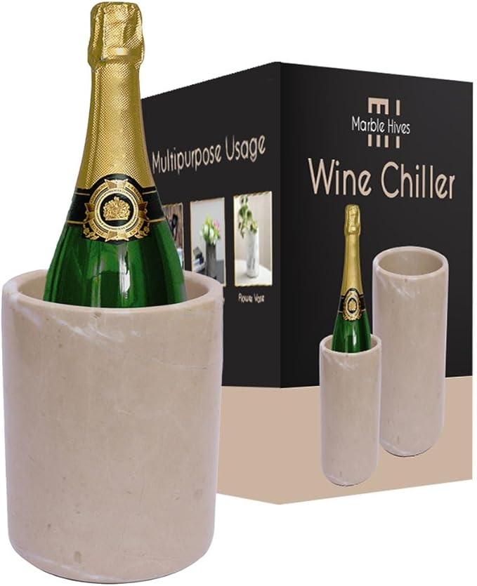 Marble Wine Chiller- Premium Wine Chiller Bucket- Perfect Wine Bottle Chiller- Keep Your Champagne Chiller and Safe- Easily Holds 750ml Bottle - Wine Cooler (Virona)