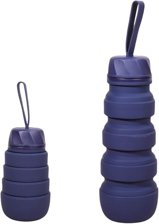 FOLDABLE SILICONE SPORTS WATER BOTTLE BPA FREE FOR WOMEN MEN 550ML CAMPING HIKING OUTDOOR SPORTS DRINKWARE/COLOR BLUE