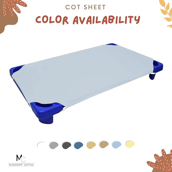 Pack of 12 Cot Sheet for Daycare Preschool Cot Bed -Polyblend Fabric with Corner Elastic Cots Sheets Fits On 22" X 40" Inches Size Toddler and Preschool Daycare Cot Light Blue 22 X 40 Size
