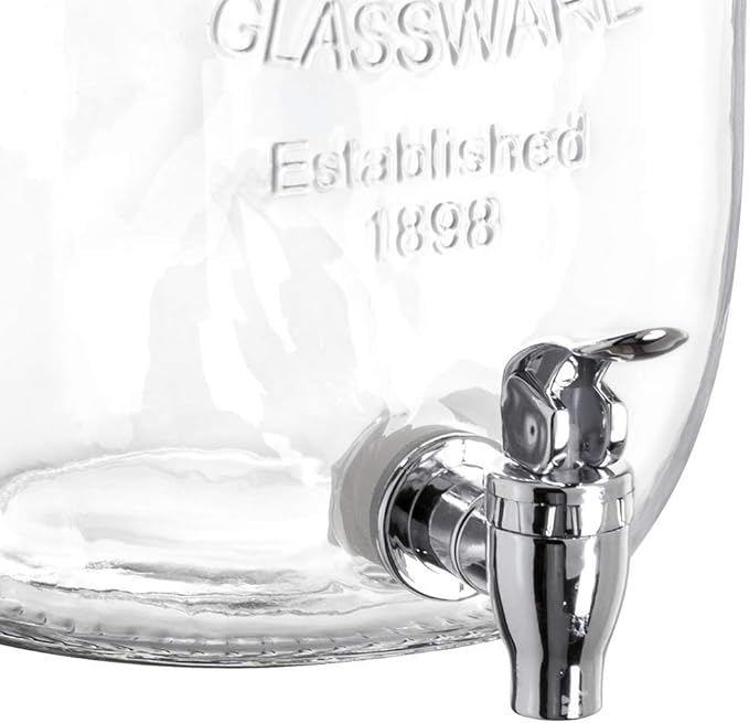 VITTORI, Vintage Drinks Dispenser, Vitolero Water Dispenser, Glass Vitolero with Black Label and Lid, 4 Liters