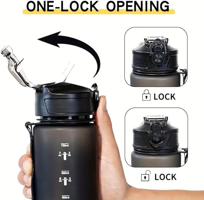 Generic Water bottles, 22Oz motivational sports water bottle with time marker - Drinking times - Tritan, BPA-free, leak-proof wide mouth, fast flow technology, (assorted colors, black or blue)