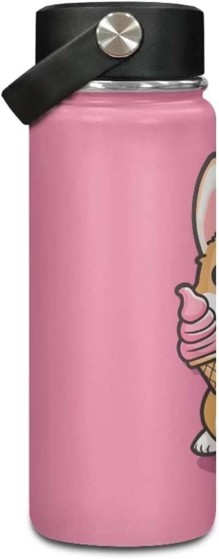 Corgi Insulated Water Bottle for Kids 18 Oz Vacuum Stainless Steel Water Bottle Reusable Travel Cup Gym Sports Wide Mouth Water Bottle