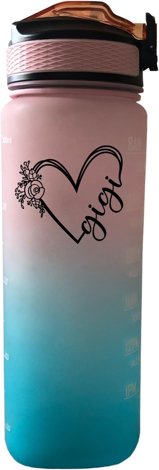 Gigi Rose Mug 32 OZ Drinking Water Bottle with Times to Drink and Straw, Motivational with Carrying Strap, Leakproof BPA & Toxic Free, Ensure You Drink Enough Water for Fitness Gym Outdoor