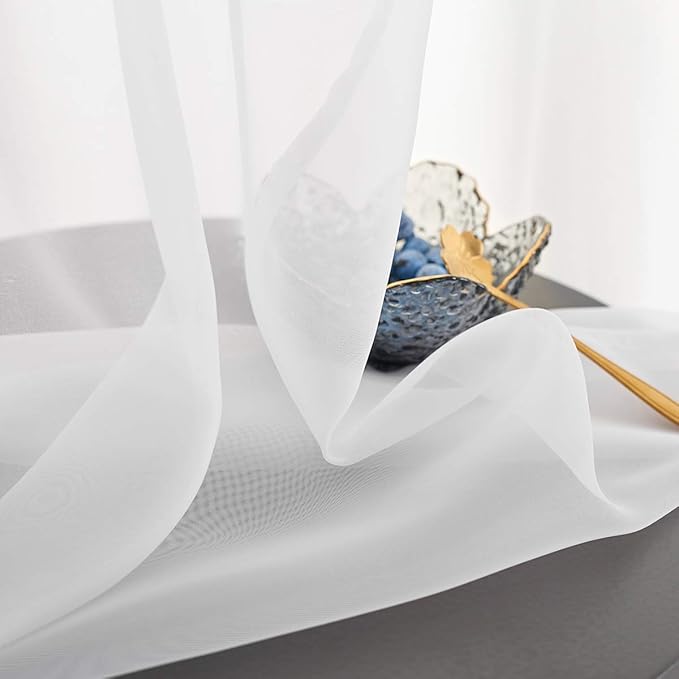 White Sheer Voile Curtains 84 Inches Long Translucent Solid Color Window Treatment Light flitering Rod Pocket White Sheers for Bedroom Living Room 2 Panels 52x84