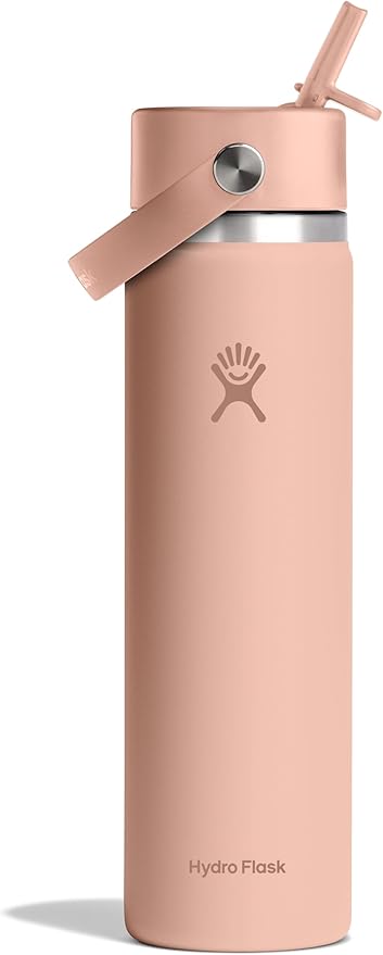 HYDRO FLASK Wide Mouth vacuum insulated stainless steel water bottle with leakproof closeable straw lid for cold water drinks, sports, travel, car and school