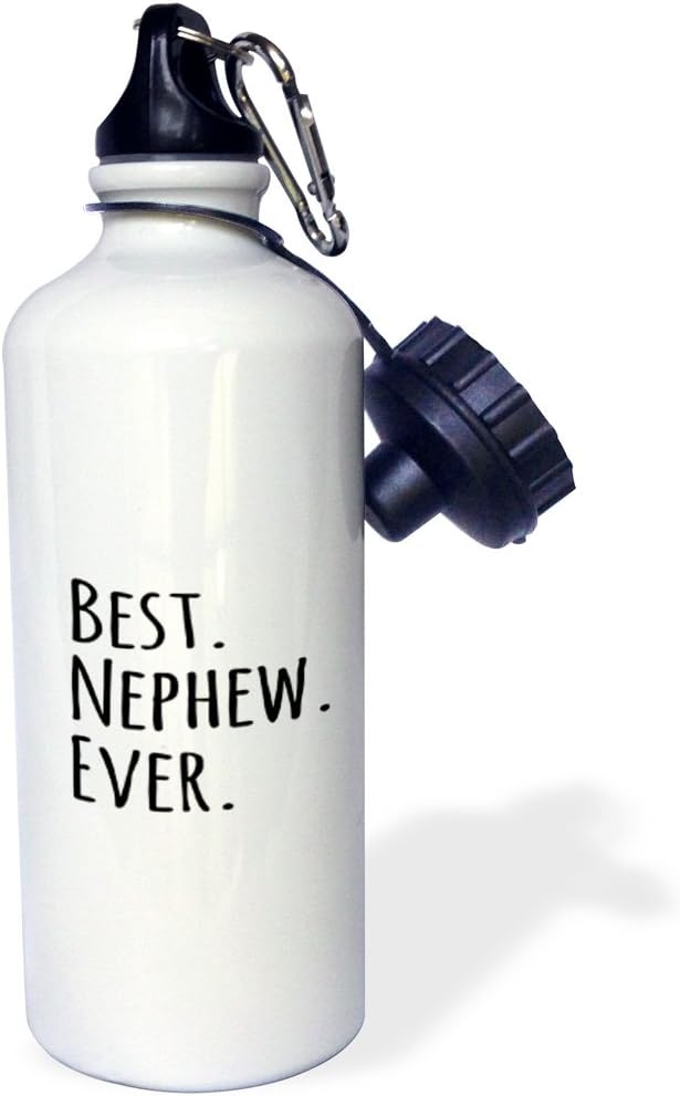 3dRose "Best Nephew Ever-Gifts for family and relatives-black text" Sports Water Bottle, 21 oz, White