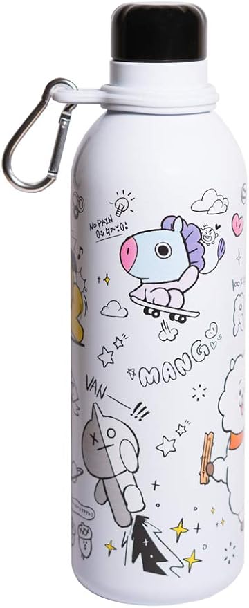 Official Kawaii Water Bottle 500ml Merchandise / 17OZ, Stainless Steel, Vacuum Insulated Water Bottle, Double Wall Reusable Water Bottle With Carabiner, BPA Free - Kawaii Stuff
