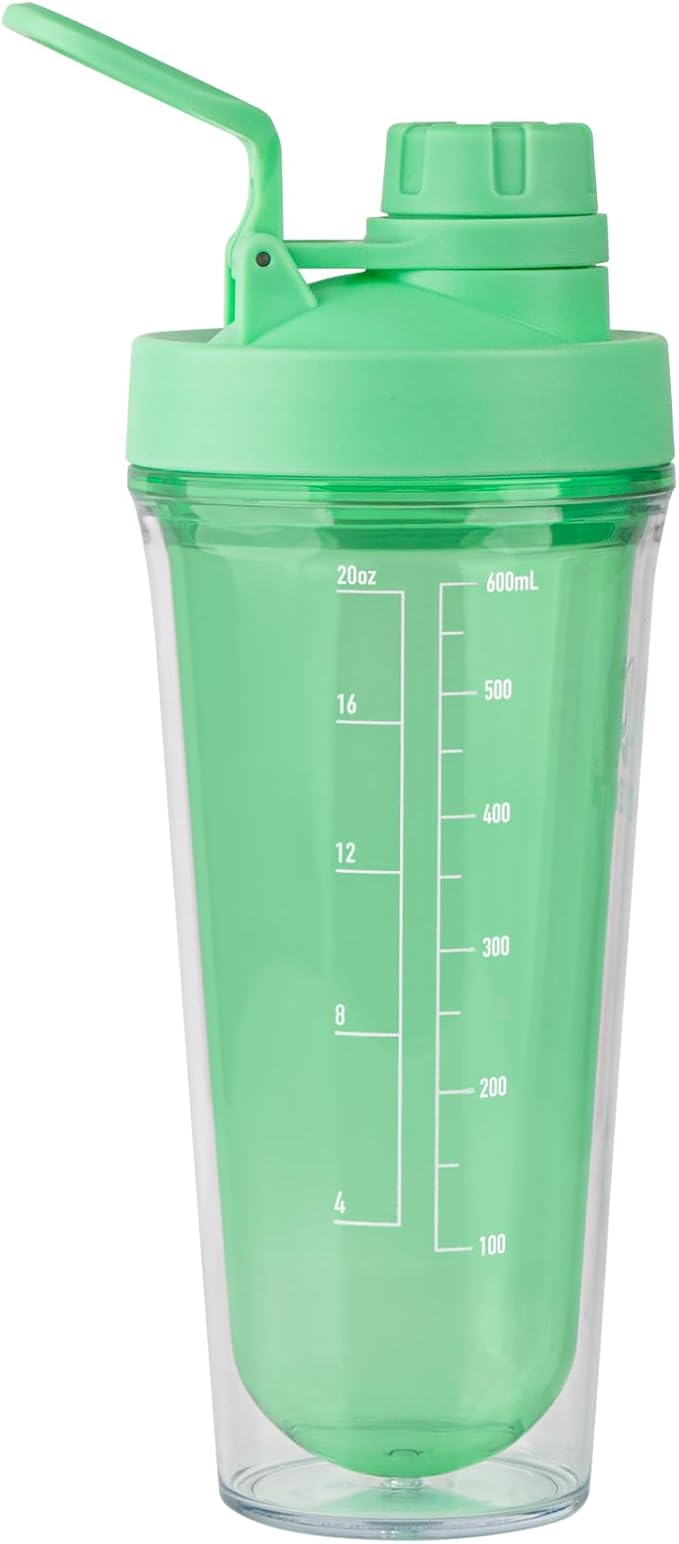 Takeya 24 oz Tritan Plastic Shaker Bottle - Premium BPA Free Protein Shakes Mixer, Leakproof Spout Lid, Shatterproof, Pistachio Green