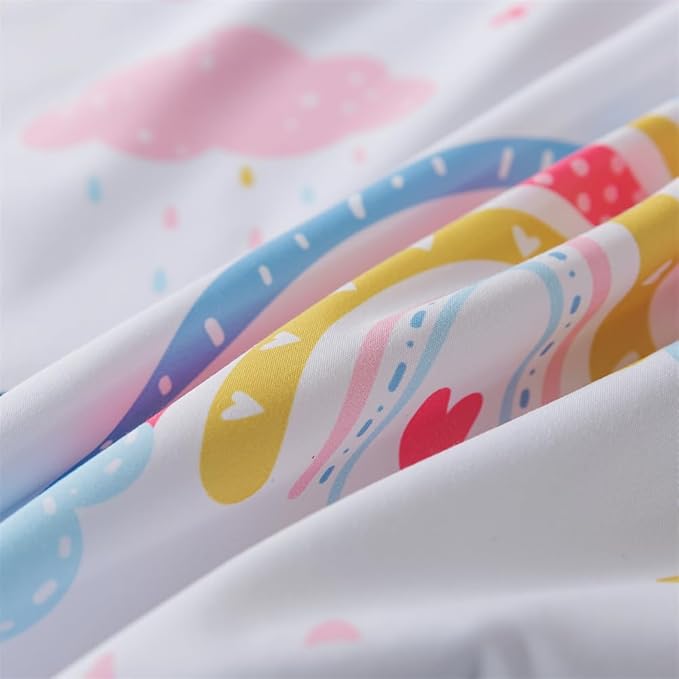 qjmiaofang Rainbow Twin Sheets Girls Rainbow Fitted Sheet for Kids Rainbow Bed Sheets 3Pieces Cartoon Rainbow Flat Sheet with Clouds Printed Bed Set Little Rainbow Bedding Set for Home Decor