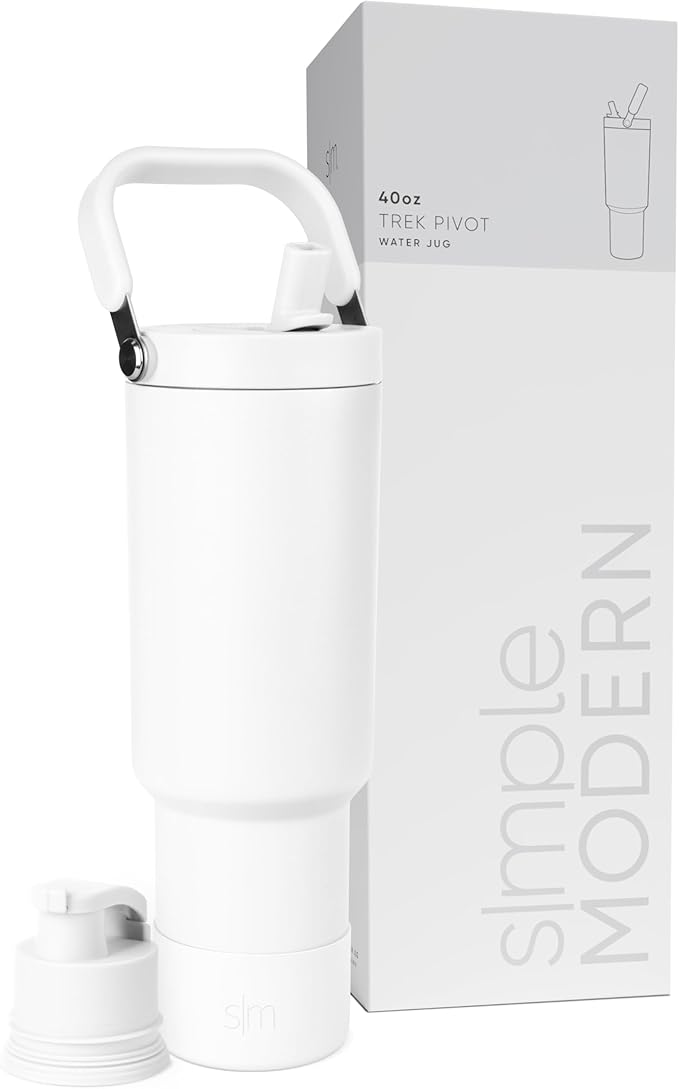 Simple Modern Trek Pivot | 40oz Flip Straw Tumbler with Handle | Water Bottle & Boot | Interchangeable Straw & Chug Lids | Insulated Stainless Steel Jug | Gym Sports Outdoors | Winter White