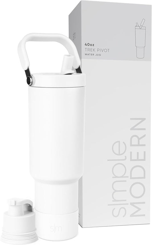 Simple Modern Trek Pivot | 40oz Flip Straw Tumbler with Handle | Water Bottle & Boot | Interchangeable Straw & Chug Lids | Insulated Stainless Steel Jug | Gym Sports Outdoors | Winter White