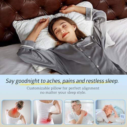 BETU Cooling Pillows Queen Size Set of 2, Shredded Memory Foam Cool Pillows for Hot Sleepers, Adjustable Firm Soft Support Bed Pillows Perfect for Back Neck Pain and Side Sleeping with Cover, White